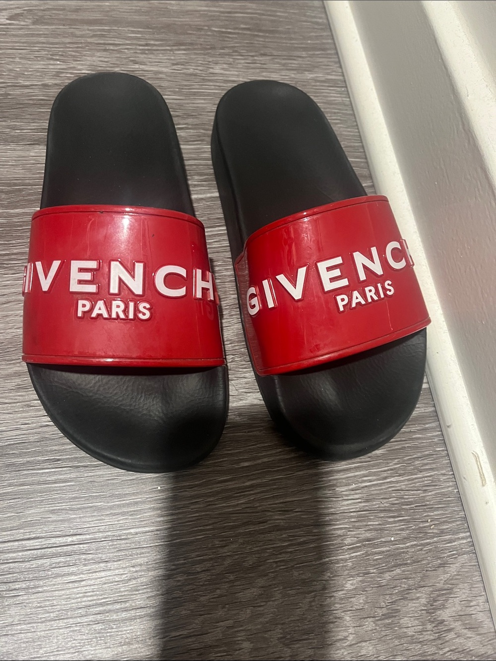 Givenchy Red and Black Logo Slide Sandals